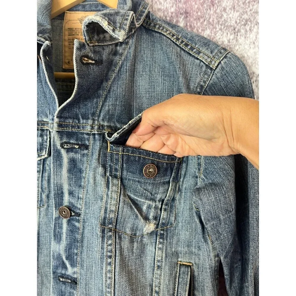 OLD NAVY Jacket Womens M Blue Denim Jean Cropped‎ Trucker Wash Y2K Retro 80s 90s